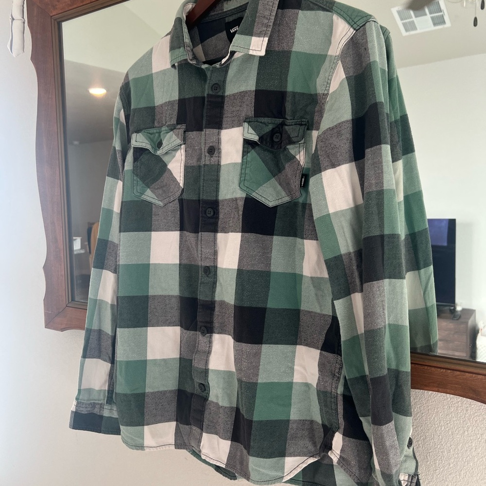 Vans Black and Green Plaid Shirt